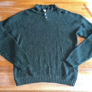 Falls Creek Men Medium Forest Green Mock Turtleneck 2 Button Corded Knit Sweater
